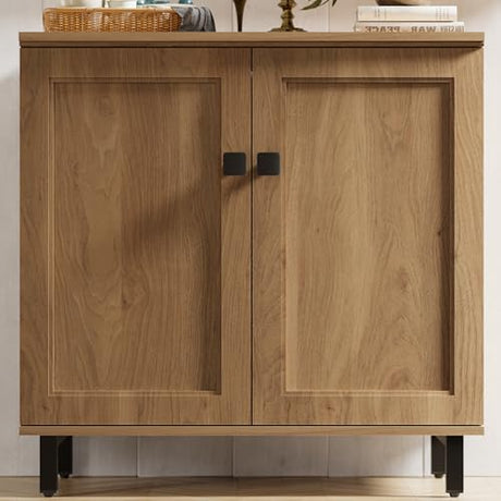 FENSULN Buffet Sideboard Cabinet Farmhouse Modern 3 in1 Storage Cabinet with Adjustable Shelves for Kitchen, Coffee Bar, Living Room, Oak FENSULN