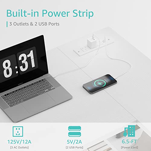 Lufeiya White L Shaped Computer Desk with Power Outlet Shelves, 40 Inch Small Corner Desk for Small Space Home Office, L-Shaped Desk PC Desks, White Lufeiya