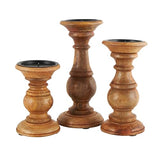 Deco 79 Mango Wood Decorative Candle Holder Turned Style Pillar Candle Stand, Set of 3 Candlestick Holder 10",8",6"H, Brown Deco 79