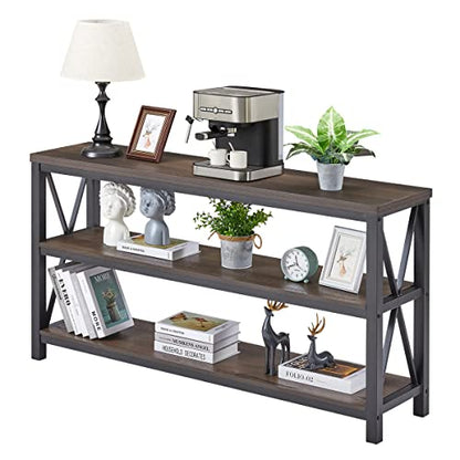 FATORRI Rustic Industrial Console Table with 3-Tier Shelves - Walnut Brown Entryway Sofa Table - WoodArtSupply