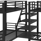 Bellemave Metal Quad Bunk Bed with Stairs for 4, L-Shaped Twin Size Quad Bunk Bed Frame,Heavy Duty Bunk Beds for Kids Teens Adults,Black Bellemave