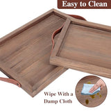 Geevon 2 Set Rustic Wooden Serving Tray with Handles, Large Wooden Ottoman Tray, Nesting Trays for Serving Food, Coffee Table, Stylish Farmhouse Decor Serving Trays, Brown Geevon