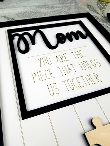 Mothers Day Gift For Mom | Personalized Mom Puzzle Sign with Custom Kids Names | Add 1-8 Child Names | Puzzle Gift for Grandma | Puzzle Piece Wall Decor Family | Wood Puzzle Wall Decor (Mom) - WoodArtSupply