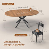 Itaar Round Extendable Dining Table Set for 4-6, Wood Kitchen Table with Upholstered Chairs, Dining Room Table for 6 with MDF Board & Metal Frame for Small Space, Easy Clean, Brown Itaar