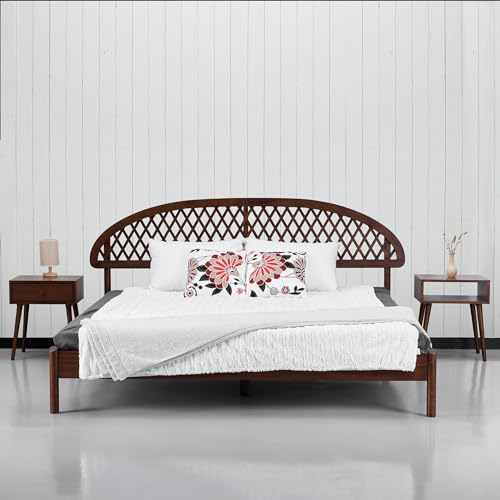 NTC Gem King Bed Frame in Dark Walnut with Silent Slats and Mid-Century Design - WoodArtSupply