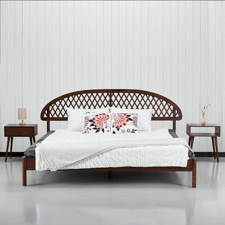 NTC Gem King Bed Frame in Dark Walnut with Silent Slats and Mid-Century Design NTC