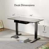Seang Standing Desk with Drawer, 48" x 24" Height Adjustable Stand Up Desk, 3 Memory Height Settings with Cable Grommets & Storage Hooks, Ideal for Home & Office, Black Seang