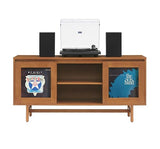Crosley Furniture Dempsey Record Player Cabinet Vinyl Storage and Display Mid-Century Modern Turntable Stand, Walnut Crosley Furniture