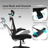 Ergonomic Office Chair, Mesh Desk Chair with Headrest, Lumbar Support, Thick Seat Cushion, Flip-up Arms, High Back Computer Task Chairs for Home Office (English, Black/Gold) CASASIO
