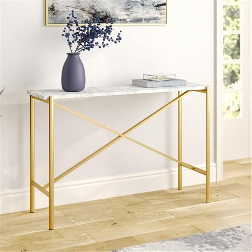 Braxton 46'' Wide Rectangular Console Table with Faux Marble Top in Gold Henn&Hart