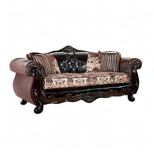 Furniture of America Eli Faux Leather Tufted Sofa in Burgundy and Dark Brown Furniture of America