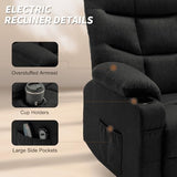 Korser Power Recliner Chair with Massage and Heating, Electric Recliner Chair for Elderly and Adults, Power Lift Recliner with Remote Control and Cup Holders for Living Room, Linen Fabric, Black