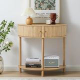 XUZENEST Fluted Half Moon Console Table, Modern Small Entry Table Sofa Table with Storage, Solid Wood Legs Narrow Entryway Table for Living Room, Hallway, Foyer(Natural) XUZENEST