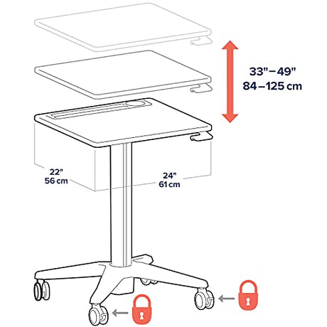 Ergotron – LearnFit Mobile Standing Desk, Adjustable Height Small Rolling Laptop Computer Sit Stand Desk with Wheels for Classroom, Office, Medical or Home Use – Adjusts from 33 to 49 Inches – Grey Ergotron