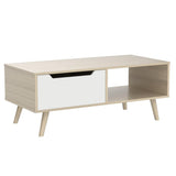 Cozy Castle Modern Wooden Coffee Table with Storage, Minimalist Hallway Mid Century Cocktail Table for Living Room Apartment Reception, Oak Cozy Castle