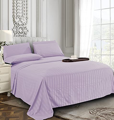 Elegant Comfort Best, Softest, Coziest 6-Piece Sheet Sets! - 1500 Premier Hotel Quality Luxurious Wrinkle Resistant 6-Piece Damask Stripe Bed Sheet Set, Full Lavender/Lilac Elegant Comfort