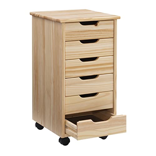 Linon Home Decor Products Corinne Six Drawer Storage, Natural Rolling Cart Linon Home Decor Products