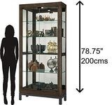 Howard Miller Quinn III Curio Cabinet 680-680 – Aged Java Finish Home Decor, Four Glass Shelves, Five Level Display Case, No-Reach Roller Halogen Light Howard Miller