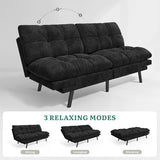 YITAHOME Futon Sofa Bed with 3-Position Adjustable Backrest & Armrests, Upholstered Loveseat Couch Bed, Expandable Foldable Design for Living Room, Bedroom, Small Apartments, Black YITAHOME