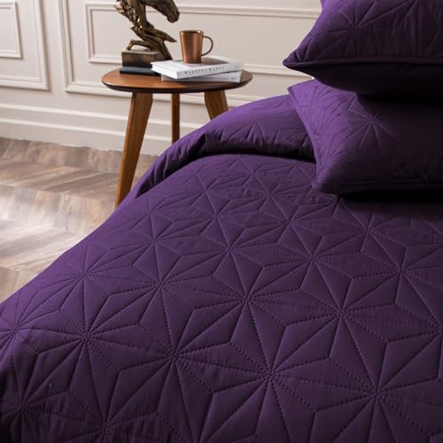 Whale Flotilla King Quilt Bedding Set, Soft Purple Bedspreads Quilts King Size for All Seasons, 3 Pieces Lightweight Geometric Star Pattern Coverlet Whale Flotilla