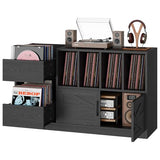 IRONCK Record Player Stand, Vinyl Record Player Table with Storage Cabinet and Drawers, Mid Century Modern Turntable Stand Holds Up to 500+ Albums for Living Room, Music Room, Black IRONCK