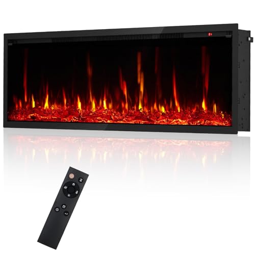 50'' Electric Fireplace Inserts, Recessed Wall Fireplace Heater with Log & Crystal Inserts, Adjustable Flame Color/Speed/Brightness, Heater, Remote Control & Touch Screen, Built-in Timer, Low Noise Towallmark