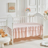 3 Pieces Tufted Stripes Crib Bedding Set with Ruffle Fringe, Pink Ruffled Comforter with Fitted Sheet and Bed Skirt , Soft and Embroidery Shabby Chic Boho Bohemian Jacquard Design for Baby Girls Boys Flysheep
