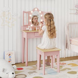 labebe Kids Vanity, Girls Vanity Desk with LED Changing Lights, Pretend Play Princess Vanity Set, Wooden Toddler Makeup Desk Dressing Table with Drawer and Chair (Pink) labebe