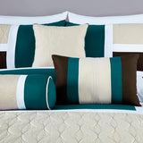 Chezmoi Collection Upland 7-Piece Quilted Patchwork Comforter Set, Teal/Beige/Brown, King Chezmoi Collection