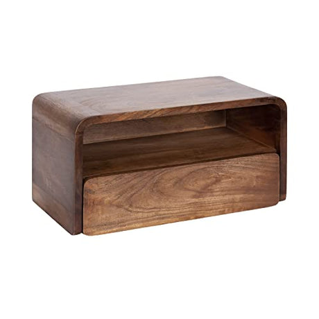 Kate and Laurel Kato Modern Wood Floating Side Table with Drawer, 18 x 10 x 9, Walnut Brown, Contemporary Wooden Floating Nightstand for Bedroom Bedside Table Kate and Laurel