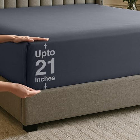 Utopia Bedding Extra Deep Pocket Twin XL Fitted Sheet, Fits up to 21 Inch Mattress - Hotel Luxury, Soft, Breathable and Comfy - Shrinkage and Fade Resistant - Easy Care (Grey) Utopia Bedding
