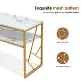 ivinta Narrow Console Table, White Entryway Table with Storage Shelf, Faux Marble Top Sofa Table with Gold Metal Frame, Modern Hallway Couch Table for Small Spaces, 6026 ivinta