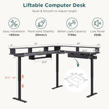 RedLemon 75X60 Inches L Shaped Electric Standing Desk, Height Adjustable Corner Gaming Desk with Drawers, Power Outlets & LED Lights, Computer Desk with Monitor Shelf, Carbon Fiber Black RedLemon