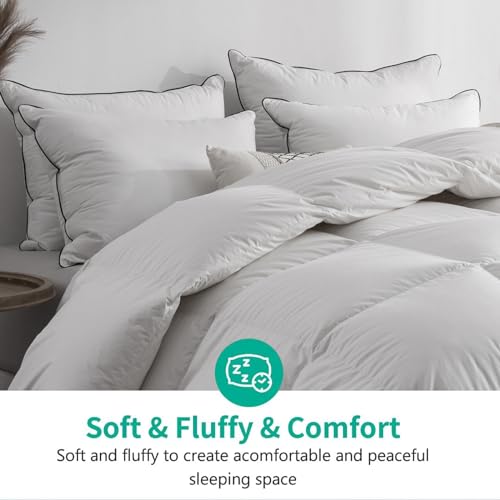 APSMILE Organic Feathers Down Comforter California King, All-Seasons Duvet Insert, 100% Cotton Medium Warm Quilted Bed Comforter Insert (104x96, Ivory White) APSMILE