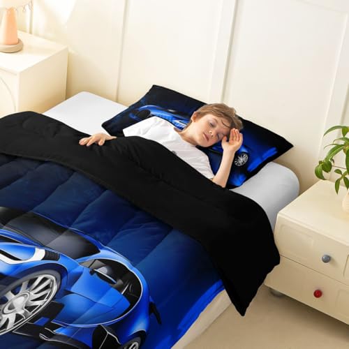 Feelyou Sports Car Comforter Blue Race Car Comforter Set for Kids Boys Girls Extreme Sports Theme Bedding Set Cool Speed Luxury Car Decor Quilt Set with 1 Pillowcase 2Pcs Bedding Twin Feelyou
