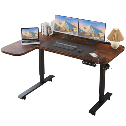 Suhapup 59 x 39.4-inch Height-Adjustable Electric Standing Desk L-Shaped, with Memory Function and Mouse pad Stand-up Home Desk Tiger Skin Color Suhapup
