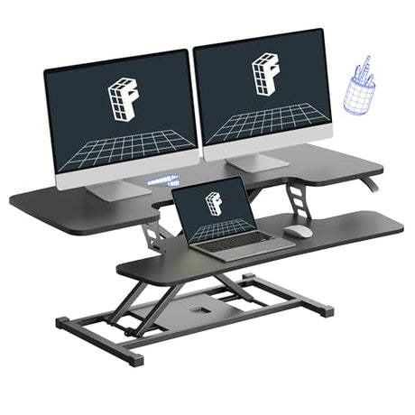 FLEXISPOT Standing Desk Converter 42-inch Spacious Sit to Stand up Dual Monitor and Laptop Riser, Big Size Tabletop Workstation with Large Keyboard Tray, Black FLEXISPOT