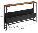 Asgolion 47.2'' Skinny Console Table with Power Outlet, 5.91" Behind Couch Table with Charging Station, Long Sofa Table, Narrow Entryway Table for Living Room, Foyer, Hallway, Rustic Brown Asgolion
