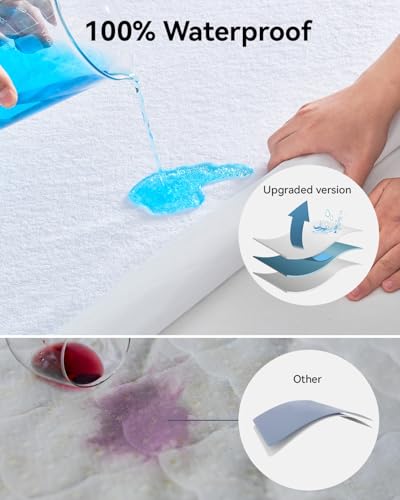 Kmall King Size Cooling Waterproof Mattress Protector Pad Cover, Breathable Fitted Sheet Style Deep Pocket-Noiseless,Vinyl,PVC Free,Waterproof Bed Matress Cover Washable for Home, Bedroom, Hotel Kmall