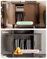 XHSSF Record Player Stand, Midcentury Modern Furniture Turntable Stand with Sliding Doors, Audio-Video Shelving Cabinet, Fluted Media Stand and TV Stand for Living Room, Bedroom (Walnut) (Medium) XHSSF