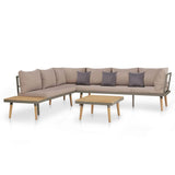 vidaXL 4-Piece Patio Lounge Set with Cushions - Brown/Gray Solid Acacia Wood Sectional Sofa Set - Durable Outdoor Conversation Furniture Set with Coffee Table vidaXL