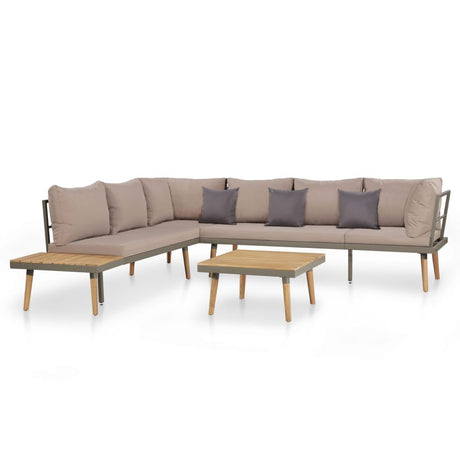 vidaXL 4-Piece Patio Lounge Set with Cushions - Brown/Gray Solid Acacia Wood Sectional Sofa Set - Durable Outdoor Conversation Furniture Set with Coffee Table vidaXL