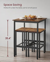 VASAGLE Bar Table and Chairs Set, Square Table with 2 Stools, Dining Pub Set for 2, Space Saving for Kitchen Breakfast, Living Room, Rustic Brown and Ink Black VASAGLE