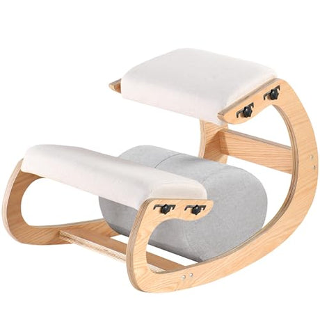Adjustable Kneeling Chair, Wooden Ergonomic Chair Knee Chair Posture Chair - Improve Your Posture with an Angled Seat for Home,Office (Wood Color+ Pads) MallVitally