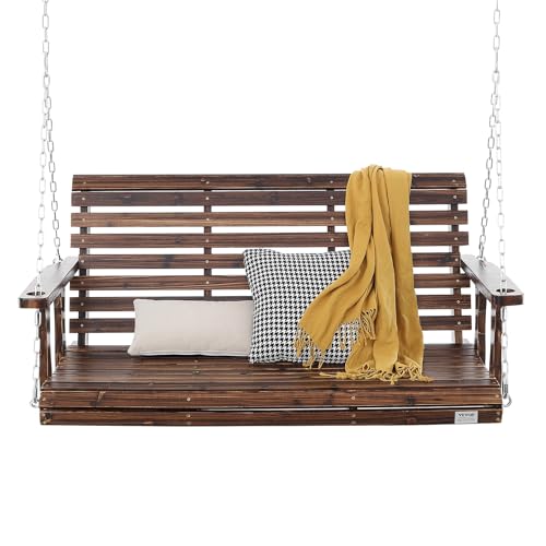 VEVOR Wooden Porch Swing 4.5 ft, Patio bench swing for Courtyard & Garden, Upgraded 880 lbs Strong Load Capacity, Heavy Duty Swing Chair Bench with Hanging Chains for Outdoors, Carbonized Brown VEVOR