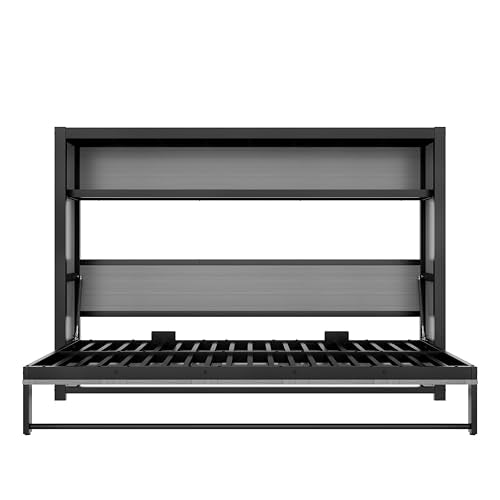 Harper & Bright Designs Twin Size Horizontal Murphy Bed with Shelves, Modern Metal Platform Bed Frame with Foldable and Space-Saving Design, for Home Guest Room Small Room, Grey Harper & Bright Designs
