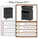 Turosur Black Night Stand with Charging Station,Wood Nightstand with 2 Drawers Modern Style, LED Lights Wooden End Tables with Sliding Top Open Storage Shelf Bedside Table for Living Room Bedroom Turosur