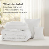 Bedsure White Queen Comforter Set - 4 Pieces Pinch Pleat Bed Set, Down Alternative Bedding Sets for All Season, 1 Comforter, 2 Pillowcases, 1 Decorative Pillow Bedsure