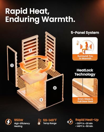 PAETA Infrared Sauna | 1-Person Indoor Dry Sauna with 5 Carbon Heaters | Fast & Even Heating Low EMF | Bluetooth & Chromotherapy for Home Sauna(Wooden) PAETA