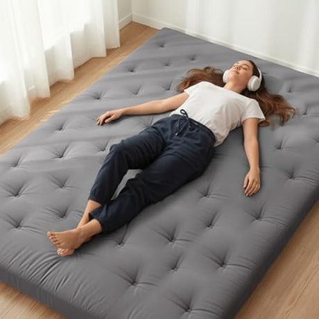 ZonLi Japanese Floor Futon Mattress Full Size 75"x 54", 100% Cotton Cover 2.5'' Thicken Tatami Mattress, Foldable Sleeping Pad, Portable Dormitory Tatami Mat (Grey) ZonLi